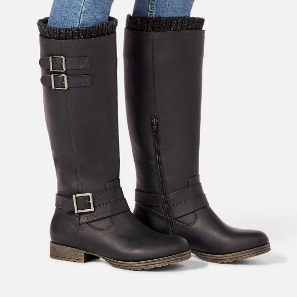 JustFab Rubie Sweater Cuff Boots, Black, New in Bo